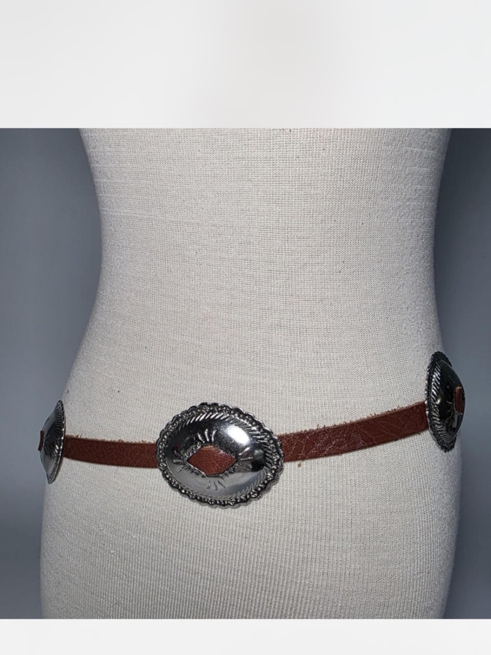 Western Concho Leather Belt - Brown with Silver Conchos - Picture 2 of 4